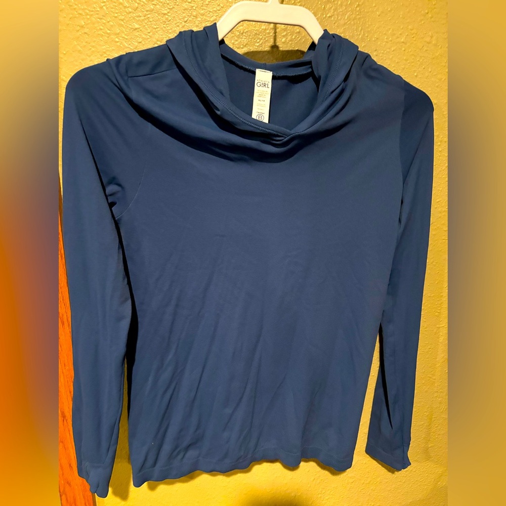 Athleta Girl Seamless Hooded Top, Navy, Size 14/XL